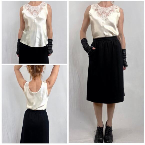 Vintage Buttercream Silky Doily Lace Sleeveless Cami Top Sz M - Picture 2 of 8